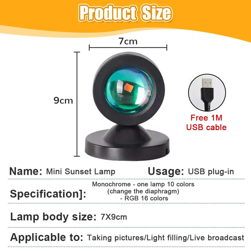USB Sunset Lamp Led Mini Projector Night Light 16 Colors Switch Rainbow Atmosphere Home Bedroom Background Wall Decoration Gift