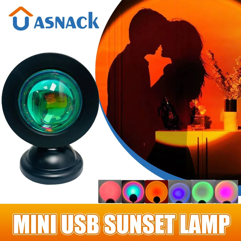 USB Sunset Lamp Led Mini Projector Night Light 16 Colors Switch Rainbow Atmosphere Home Bedroom Background Wall Decoration Gift